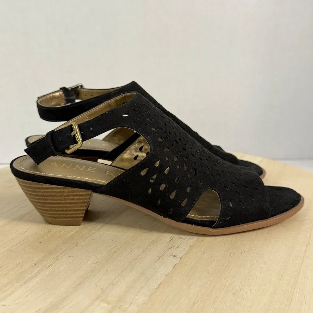 Anne Klein Women's Sandals Genevieve Black Ankle Strap Buckle Mint Heels Size 7M